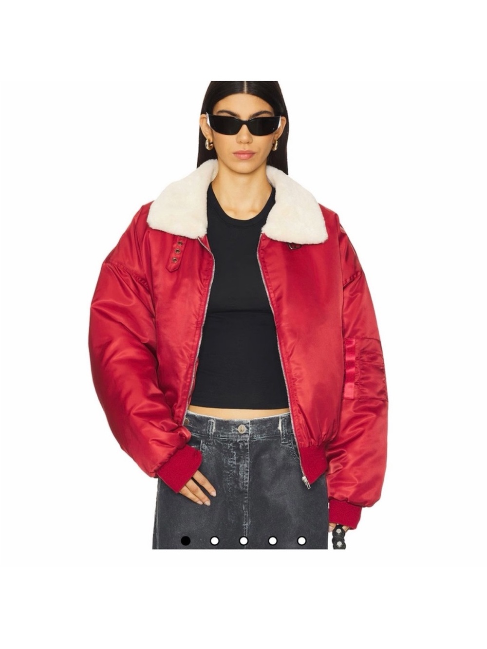 Lioness Red Bomber Jacket with White Shearling Collar